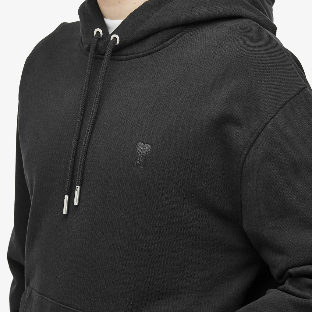 AMI Paris Men's Tonal Heart Hoodie Wool Tricotine Black